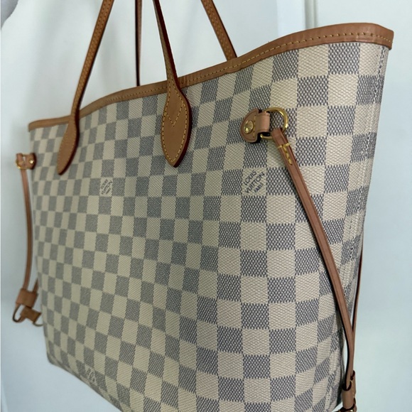 Louis Vuitton Gray and Tan Checkered Tote w/ Rose Pink lining - Picture 1 of 7